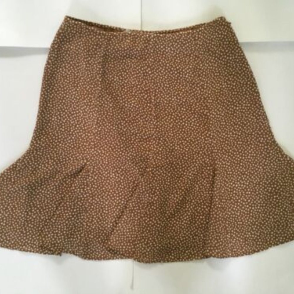 Pendleton -  Brown w/ Cream Polka dots pleated A line Midi Skirt- Size Petite 14